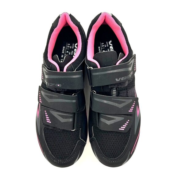 Venzo MX Womens Cycling Shoes Size 5.5 Black Pink Ventilated Three Straps Clips - Picture 2 of 16